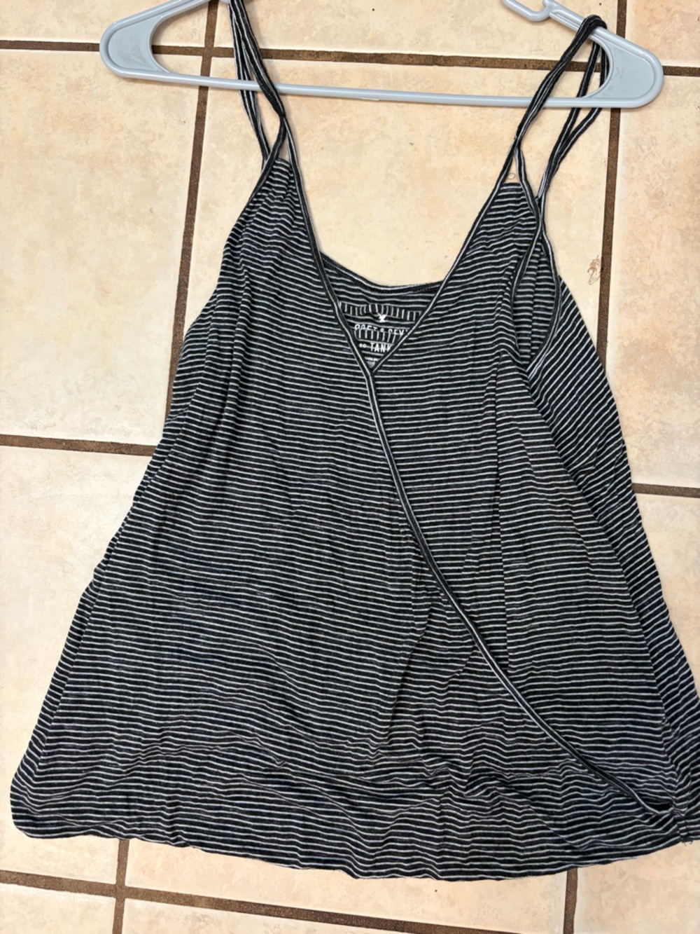 American Eagle Outfitters Black and White Striped Wrap Tank